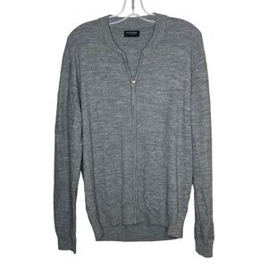 BRUUN & Stengade Wool Mix Full Zip Up Sweater Grey Knit